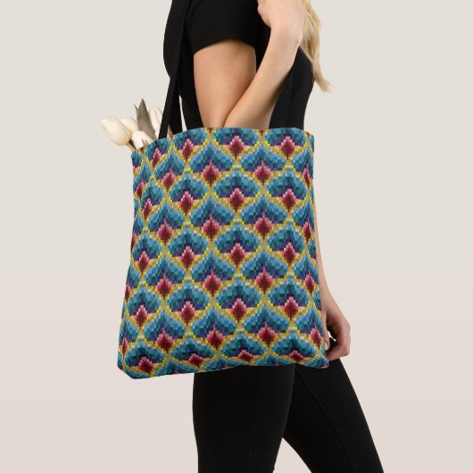Tote Bag Bargello coloré broderie Boho Chic Motif (De près)