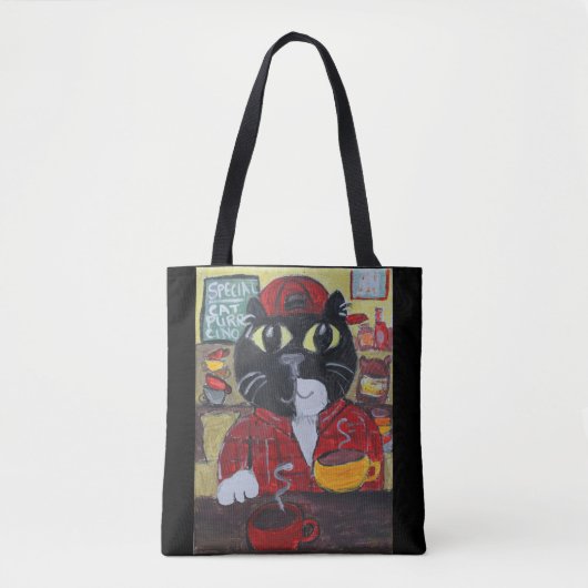 Tote Bag Barista Cat Folk Art Caractère Café Fun (Devant)