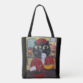 Tote Bag Barista Cat Folk Art Caractère Café Fun (Dos)