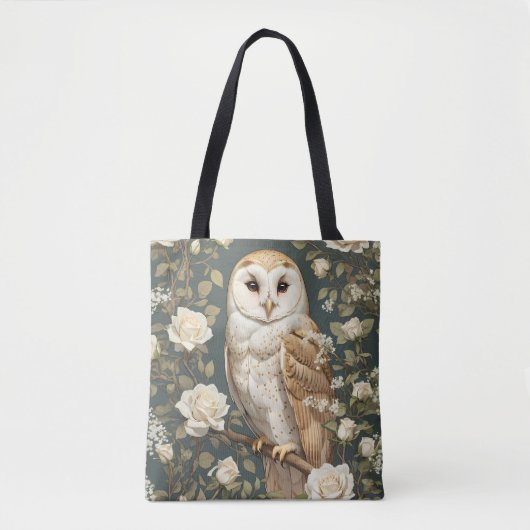 Tote Bag Barn Owl And White Roses William Morris Inspired (Devant)