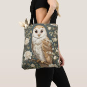 Tote Bag Barn Owl And White Roses William Morris Inspired (De près)