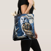 Tote Bag Barn Owl et Pleine lune (De près)