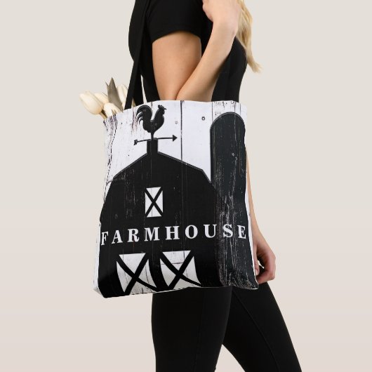 Tote Bag Barne Noire Blanc Bois Rustique Pays Ferme (De près)