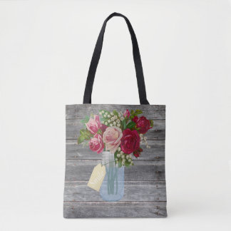 Tote Bag Barnwood et roses dans l'étiquette de sourire de
