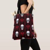 Tote Bag Baroque crâne Motif rouge (De près)
