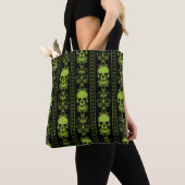 Tote Bag Baroque Crâne Motif vert (De près)
