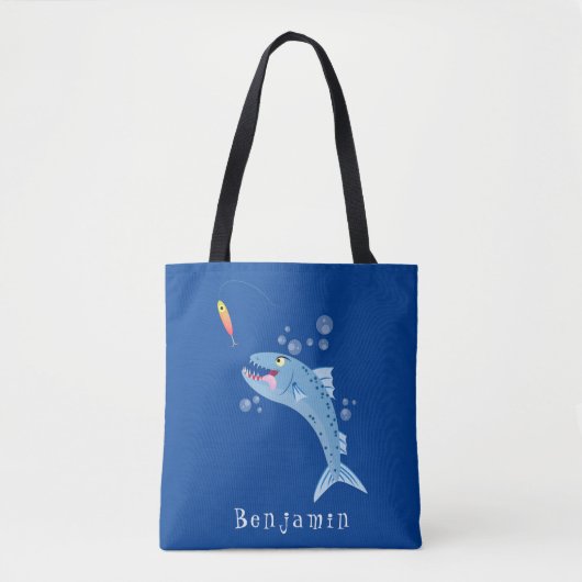 Tote Bag Barracuda poisson affamé de la pêche dessin animé (Devant)
