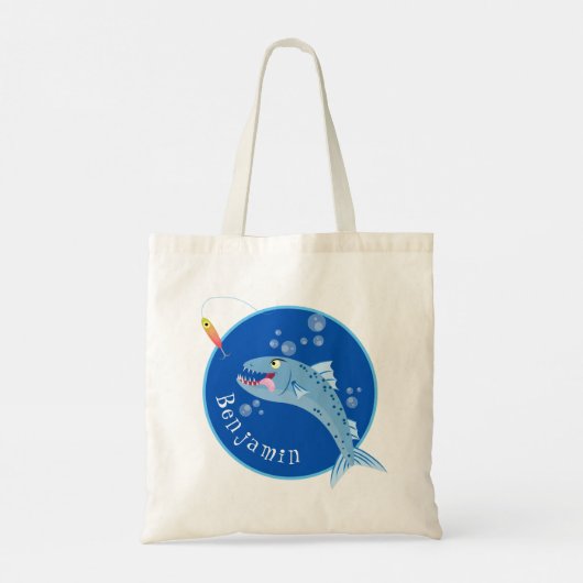 Tote Bag Barracuda poisson affamé de la pêche dessin animé (Dos)