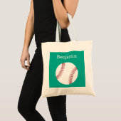 Tote Bag Base-ball avec le nom fait sur commande - émeraude (Devant (produit))