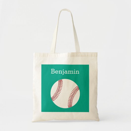 Tote Bag Base-ball avec le nom fait sur commande - émeraude (Devant)