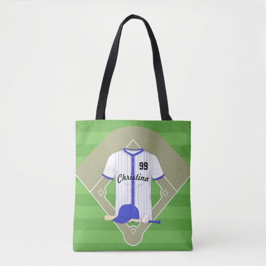 Tote Bag Base-ball bleu personnalisé (Devant)