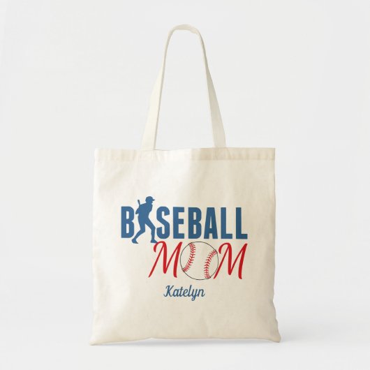 Tote Bag Baseball Maman mignonne Monogramme Bleu Rouge (Devant)