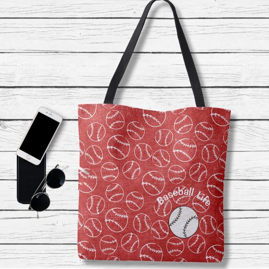 Tote Bag Baseball Red  Over All Print Bag