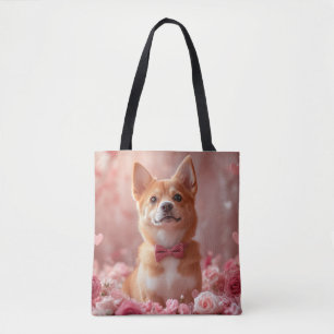 Tote Bag Basenji avec des roses - Saint-Valentin