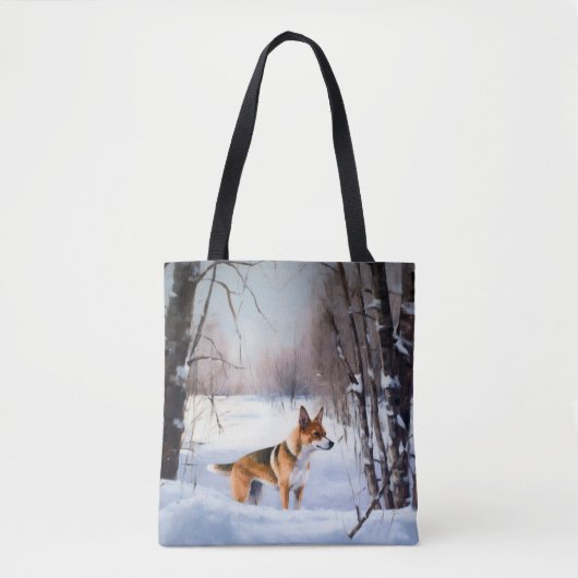 Tote Bag Basenji Qu'il neige Noël (Devant)
