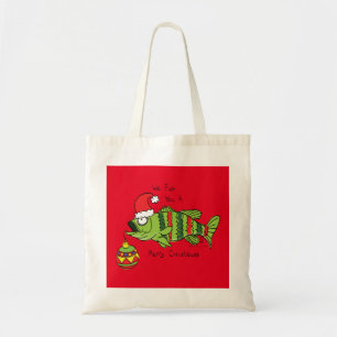 Tote Bag Basse de Noël amusante Pêche Poisson Caricature