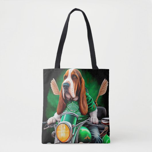 Tote Bag Basset Hound Chien conduisant vélo St. Patrick's D (Devant)
