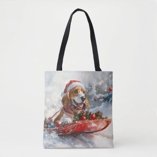 Tote Bag Basset Hound Dog in Sledge Let it Neige Noël (Devant)