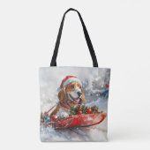 Tote Bag Basset Hound Dog in Sledge Let it Neige Noël (Dos)