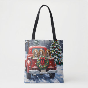 Tote Bag Basset Hound Noël Camion Rouge Fêtes