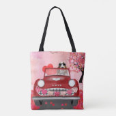 Tote Bag Basset Hound voiture avec les coeurs Valentine's (Dos)