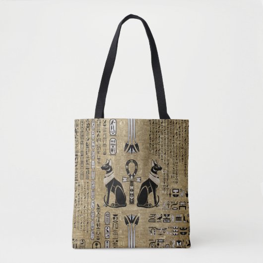 Tote Bag Bastet - Chats Égyptiens Et Croix D'Ankh (Devant)