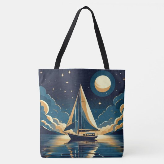 Tote Bag Bateau à voile la nuit (Devant)