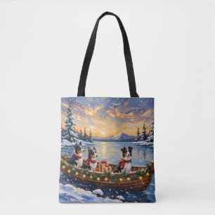 Tote Bag Bateau de Noël Border Collie pour les Fêtes