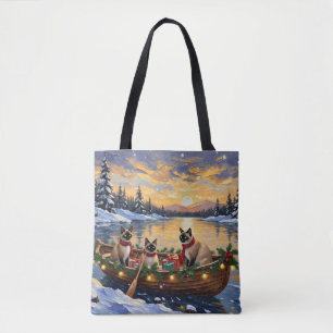Tote Bag Bateau de Noël de chat siamois pour les fêtes