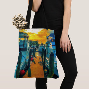 Tote Bag Bateaux au coucher du soleil du port