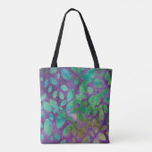 Tote Bag Batik Boho Violet Vert Motif Abstrait de Feuille (Dos)