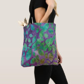 Tote Bag Batik Boho Violet Vert Motif Abstrait de Feuille (De près)