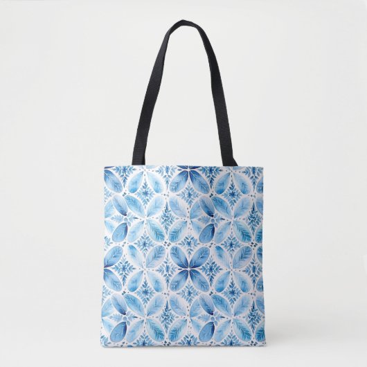 Tote Bag Batik Floral Blanc Bleu (Devant)