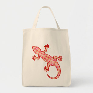 Tote Bag Batik Tribal Gecko - Coral Orange and Cream