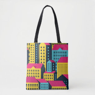 Tote Bag Bâtiments Abstraits Ville Paysage Vintage