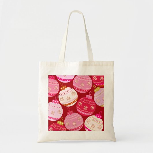 Tote Bag Baubles De Noël Rose Et Rouge (Devant)