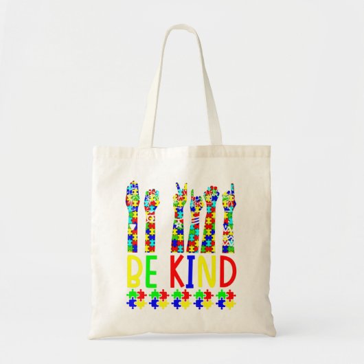 Tote Bag Be Kind Hand Sign Language Puzzle Sensibilisation (Devant)