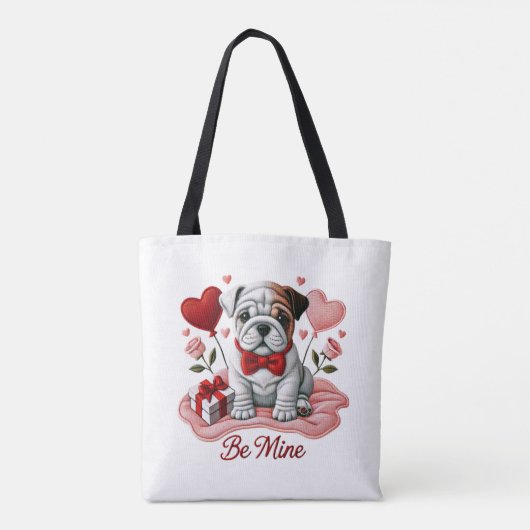 Tote Bag Be Mine Valentine Anglais Bulldog Shoulder Fourre- (Dos)