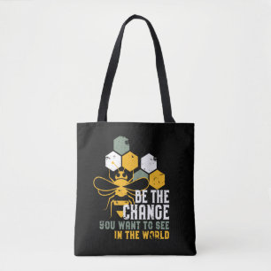 Tote Bag Be the Change Funny Bee Puns for Beekeeper