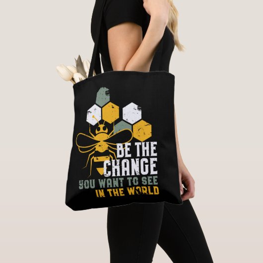 Tote Bag Be the Change Funny Bee Puns for Beekeeper (De près)