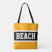 Tote Bag BEACH Text Gras Bright Jaune Noir Blancs (Dos)