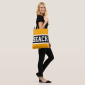 Tote Bag BEACH Text Gras Bright Jaune Noir Blancs (Sur le modèle)