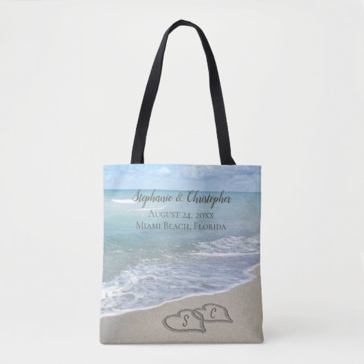 Tote Bag Beach Wedding Hearts (Devant)