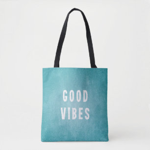 Tote Bag Beachy Aqua Blue/Green Distressed Good Vibes
