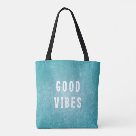 Tote Bag Beachy Aqua Blue/Green Distressed Good Vibes (Dos)