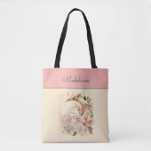 Tote Bag Beachy Moon Flowers et Nautilus Shell Monogramme (Devant)