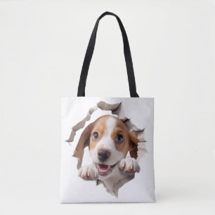 Tote Bag Béagle 3D Cassant un Mur de Briques