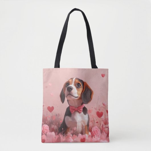 Tote Bag Beagle avec des roses - Saint-Valentin (Devant)