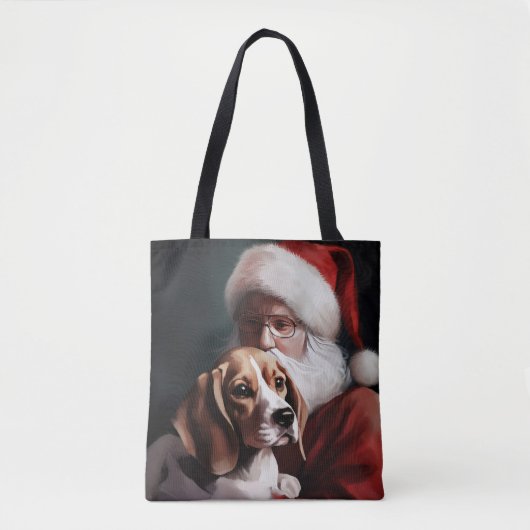 Tote Bag Beagle avec le Père Noël Festif Noël (Devant)