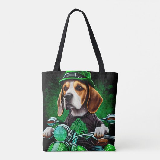 Tote Bag Beagle Chien conduisant vélo St. Patrick's Day (Dos)